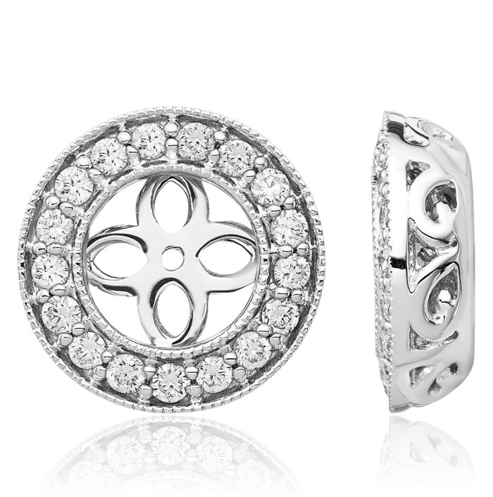 14K Solid White Gold Lab Diamond 7mm Studs Earring Jackets for