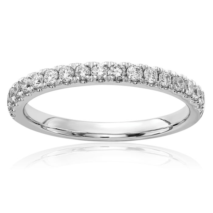 14K Solid White Gold Lab Diamond Anniversary Ring Eternity Wedding Band Bridal Jewelry