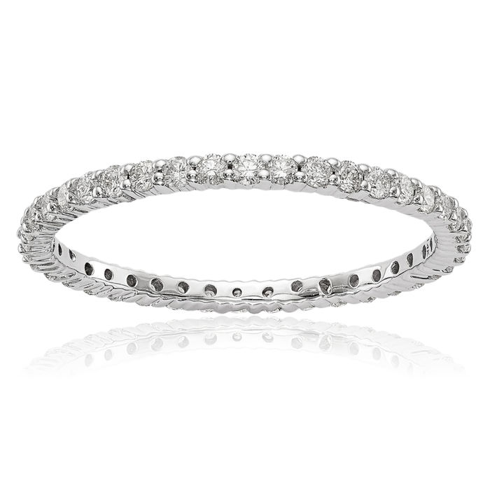 14K Solid White Gold Lab Diamond Anniversary Ring Eternity Wedding Band Bridal Jewelry