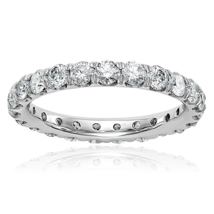 14K Solid White Gold Lab Diamond Anniversary Ring Eternity Wedding Band Bridal Jewelry