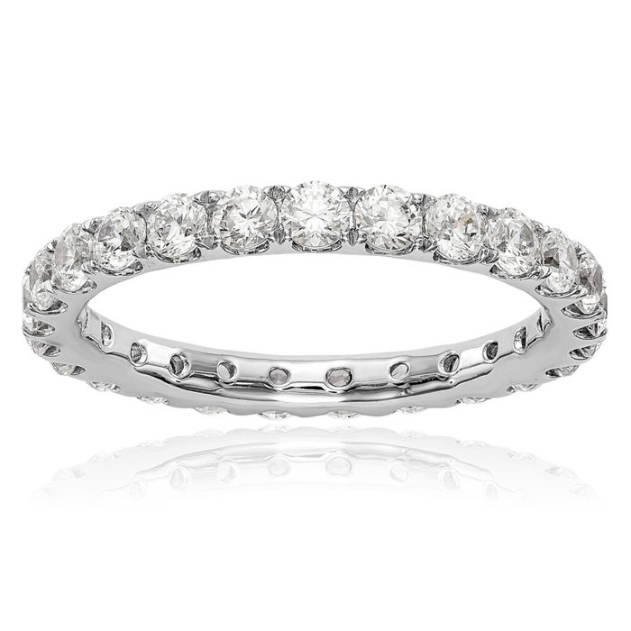 14K Solid White Gold Lab Diamond Eternity Wedding Band Ring