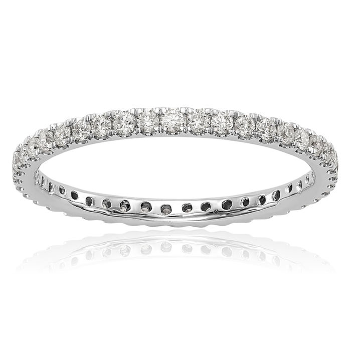 14K Solid White Gold Lab Diamond Anniversary Ring Eternity Wedding Band Bridal Jewelry