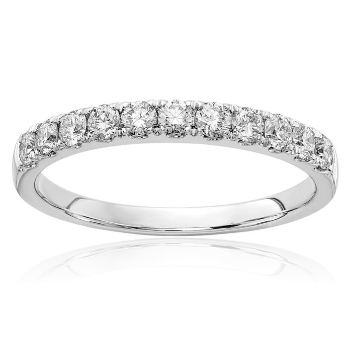 14K Solid White Gold Lab Diamond Anniversary Ring Eternity Wedding Band Bridal Jewelry