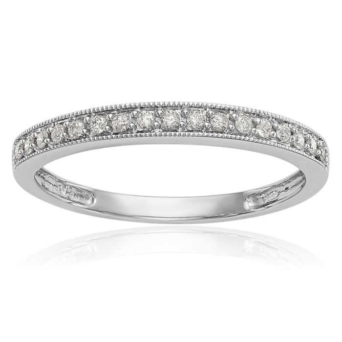 14K Solid White Gold Lab Diamond Anniversary Ring Eternity Wedding Band Bridal Jewelry