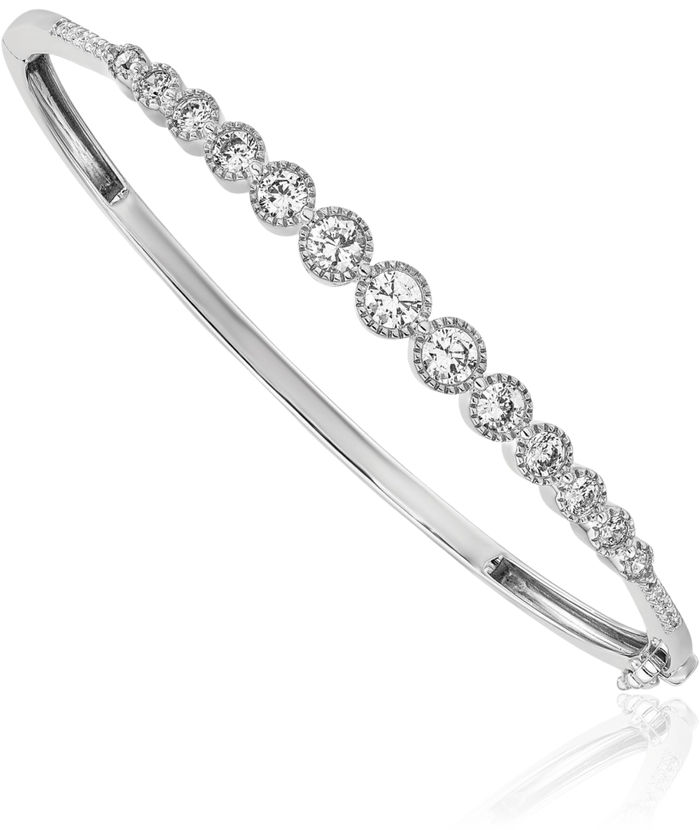 14K Solid White Gold Lab Diamond Bangle Bracelet