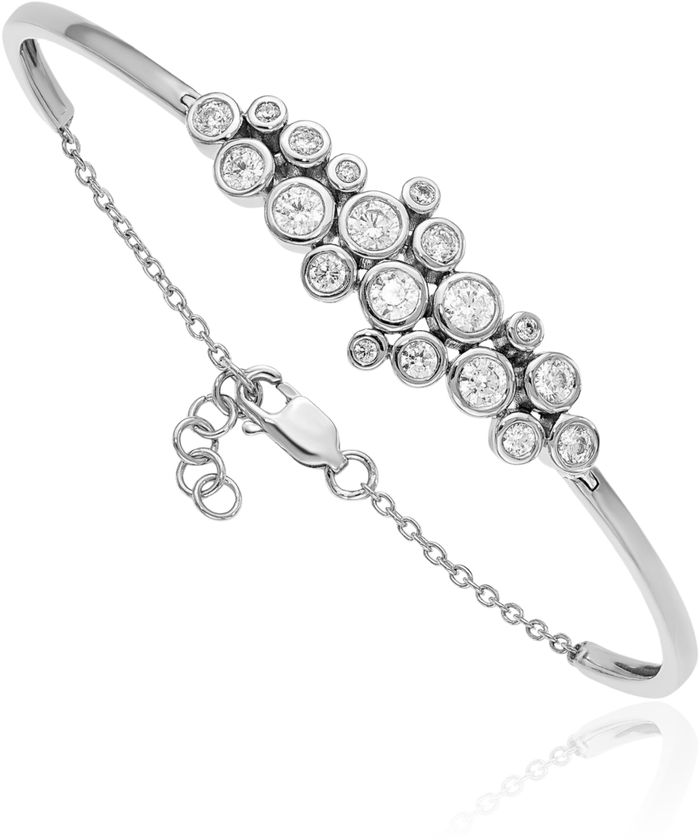 14K Solid White Gold Lab Diamond Bangle Bracelet