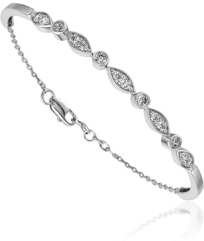 14K Solid White Gold Diamond Bangle Bracelet