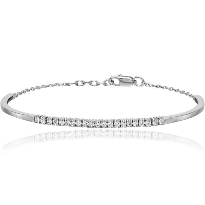 14K Solid White Gold Lab Diamond Bangle Bracelet