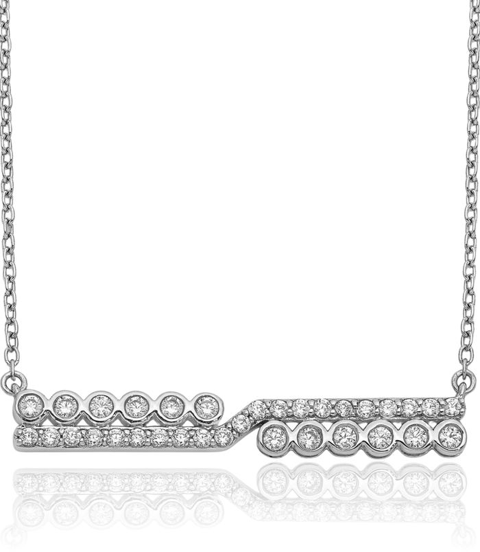 14K Solid White Gold Lab Diamond Bar Necklace