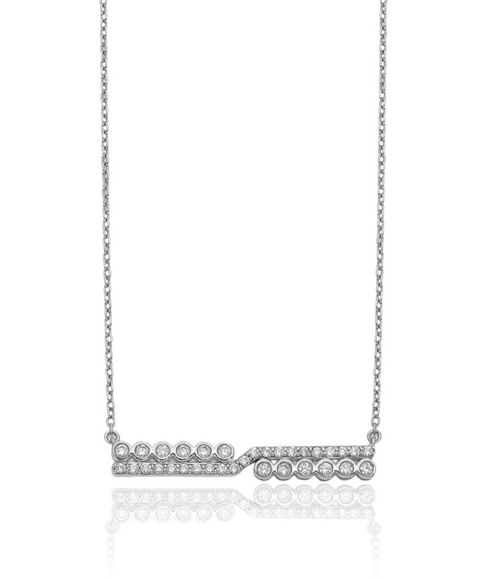 14K Solid White Gold Lab Diamond Bar Necklace