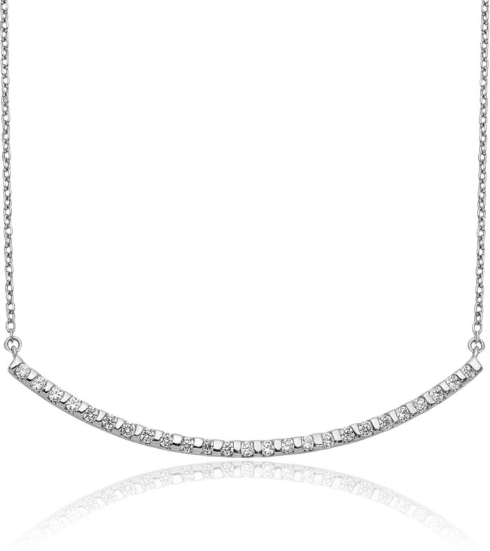 14K Solid White Gold Lab Diamond Bar Necklace