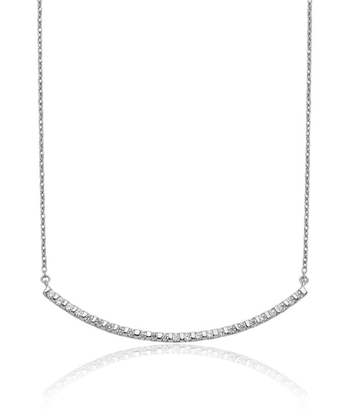 14K Solid White Gold Lab Diamond Bar Necklace