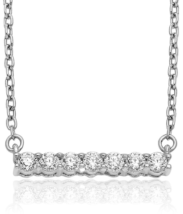 14K Solid White Gold Lab Diamond Bar Necklace