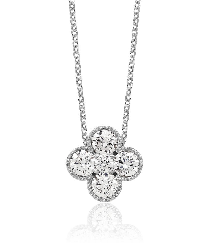 14K Solid White Gold Lab Diamond Bloom Flower Pendant Necklace