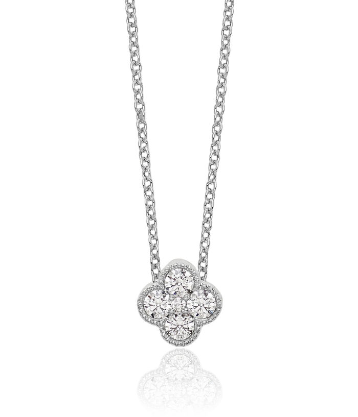 14K Solid White Gold Lab Diamond Bloom Flower Pendant Necklace