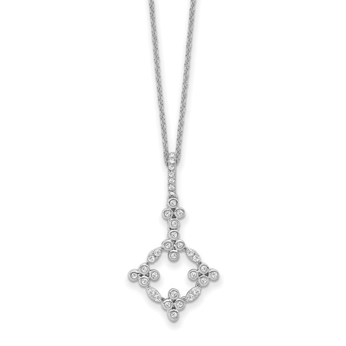 14K Solid White Gold Lab Diamond Bloom Flower Pendant Necklace