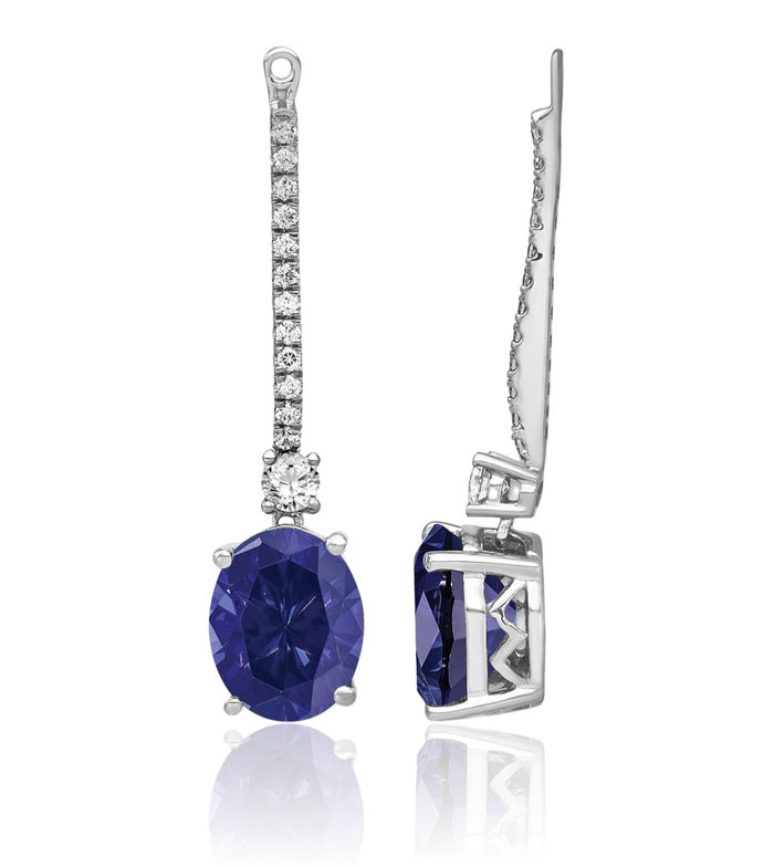 14K Solid White Gold Lab Diamond Blue Sapphire Earrings Jack