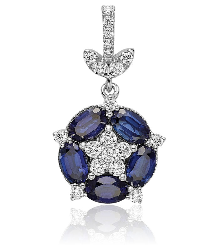 14K Solid White Gold Lab Diamond Blue Sapphire Necklace Gemstone Pendant Charm