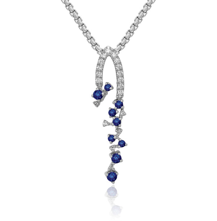 14K Solid White Gold Lab Diamond Blue Sapphire Necklace Gemstone Pendant Charm