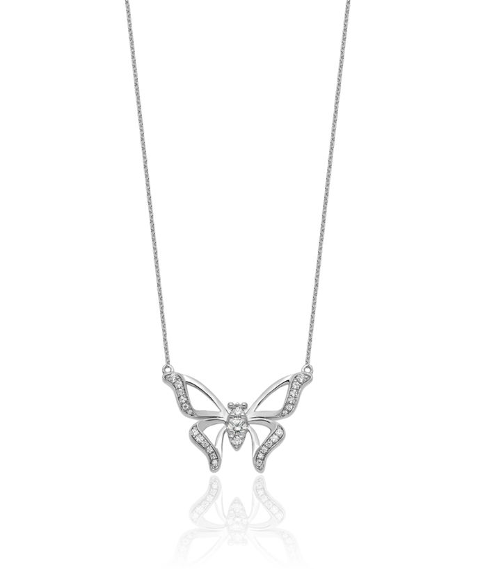 14K Solid White Gold Lab Diamond Butterfly Wings Chain Necklace