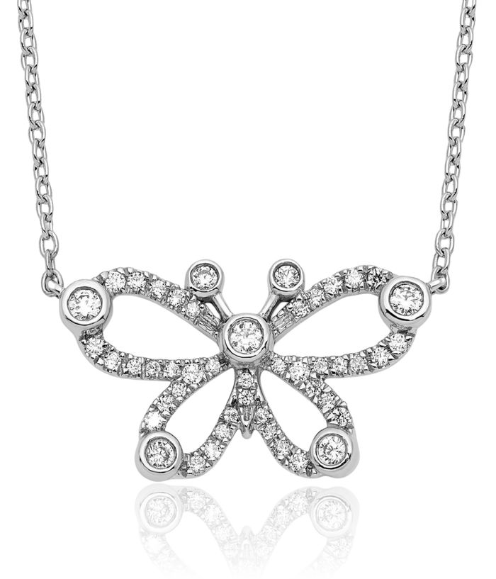 14K Solid White Gold Lab Diamond Butterfly Wings Chain Necklace