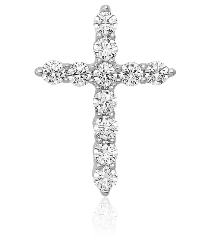 14K Solid White Gold Diamond Latin Mexican Holy Cross Floating Chain Slide Pendant Necklace Religious Jesus Christ Charm