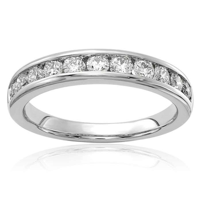 14K Solid White Gold Lab Diamond Channel Anniversary Ring Eternity Wedding Band Bridal Jewelry