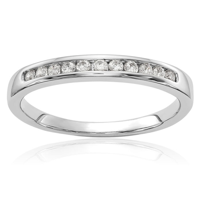 14K Solid White Gold Lab Diamond Channel Anniversary Ring Eternity Wedding Band Bridal Jewelry