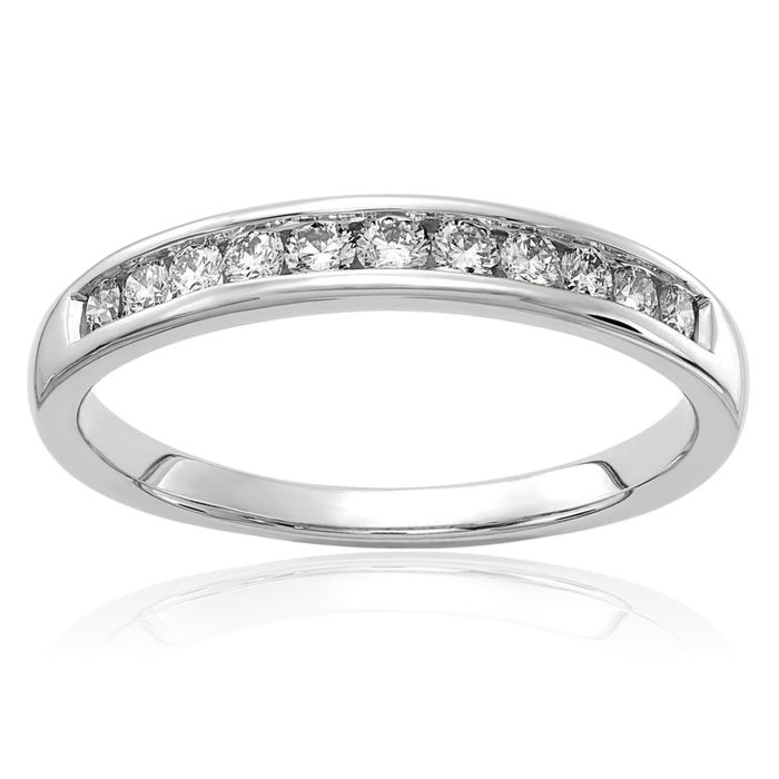 14K Solid White Gold Lab Diamond Channel Anniversary Ring Eternity Wedding Band Bridal Jewelry