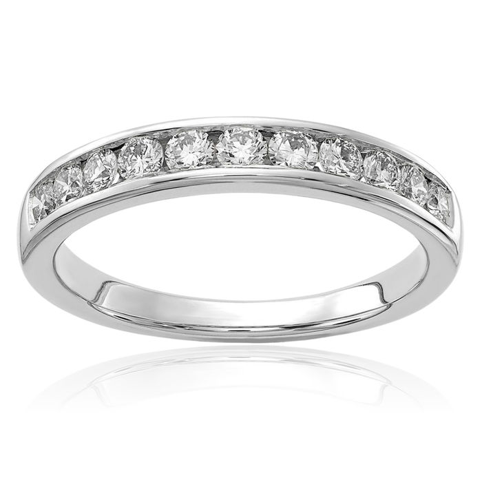 14K Solid White Gold Lab Diamond Channel Anniversary Ring Eternity Wedding Band Bridal Jewelry