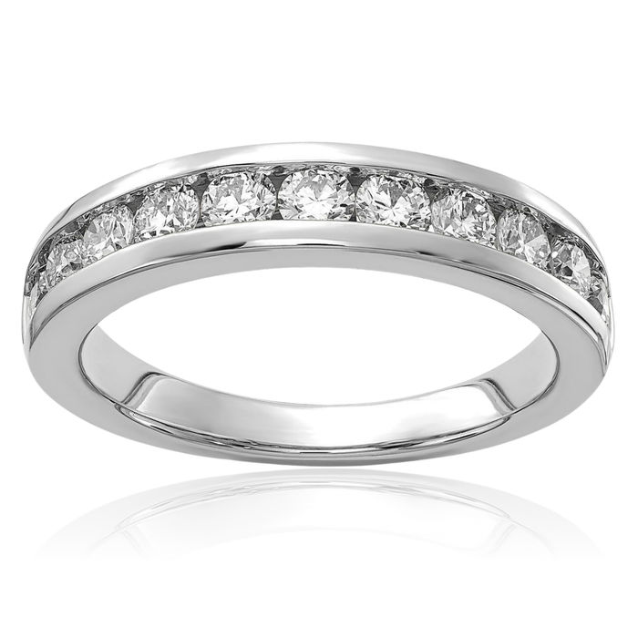 14K Solid White Gold Lab Diamond Channel Anniversary Ring Eternity Wedding Band Bridal Jewelry