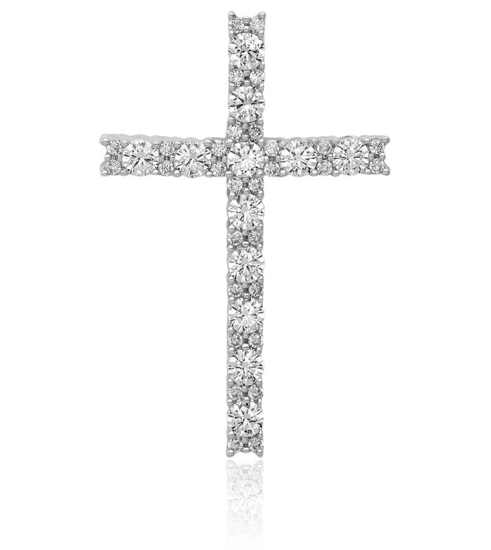 14K Solid White Gold Lab Diamond Latin Mexican Holy Cross Necklace Religious Chain Pendant Jesus Christ Christian Charm