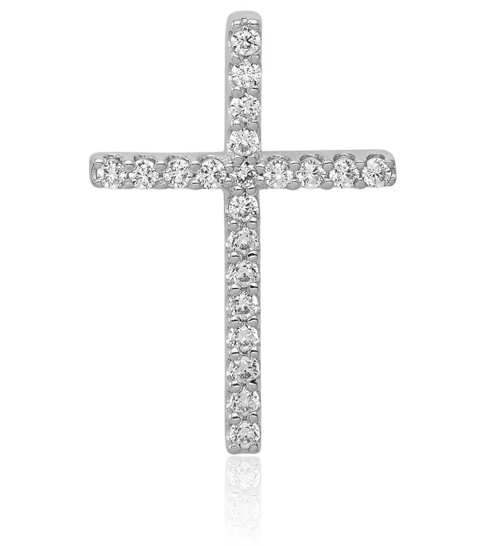 14K Solid White Gold Diamond Latin Mexican Holy Cross Necklace Religious Chain Pendant Jesus Christ Charm