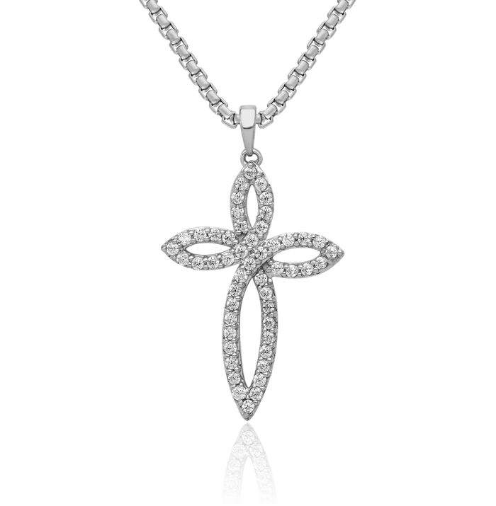 14K Solid White Gold Lab Diamond Holy Cross Necklace Religious Chain Pendant Jesus Christ Charm