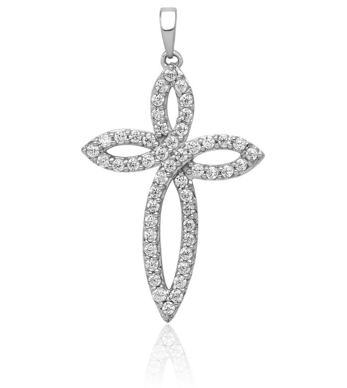 14K Solid White Gold Lab Diamond Holy Cross Necklace Religious Chain Pendant Jesus Christ Charm