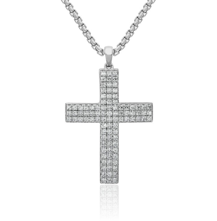 14K Solid White Gold Diamond Latin Mexican Holy Cross Necklace Religious Chain Pendant Jesus Christ Christian Charm