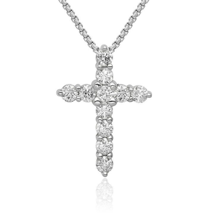 14K Solid White Gold Lab Diamond Latin Mexican Holy Cross Necklace Religious Chain Pendant Jesus Christ Charm