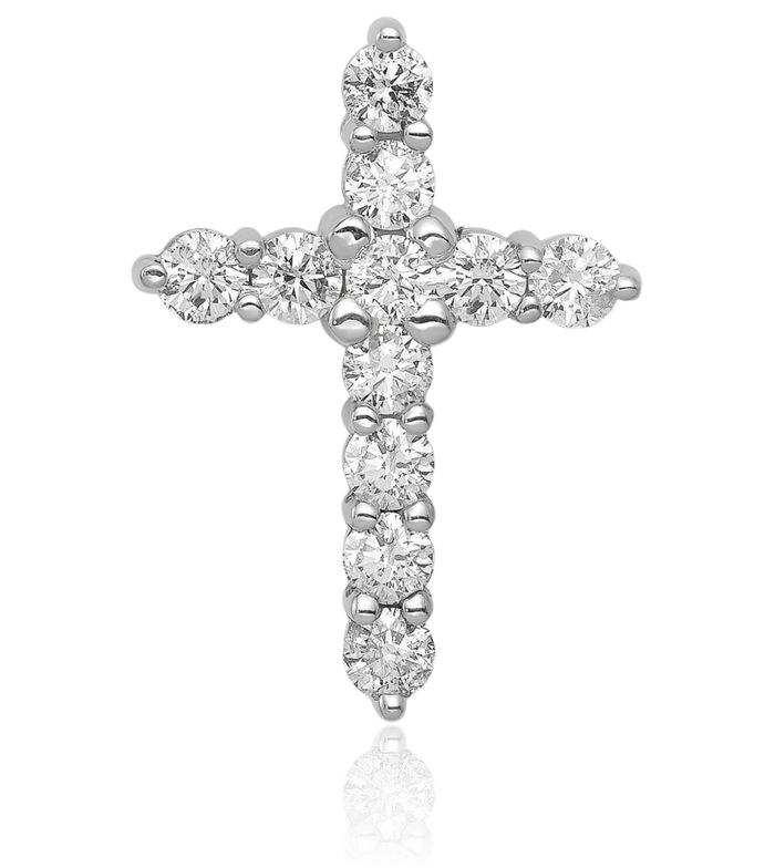 14K Solid White Gold Lab Diamond Latin Mexican Holy Cross Necklace Religious Chain Pendant Jesus Christ Charm