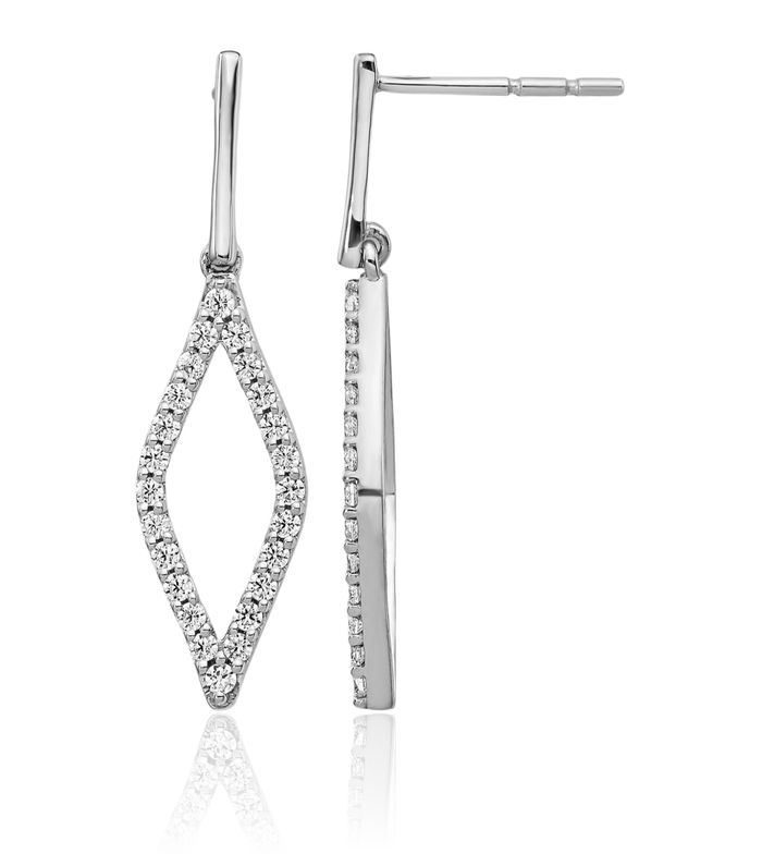 14K Solid White Gold Lab Diamond Drop Dangle Earrings