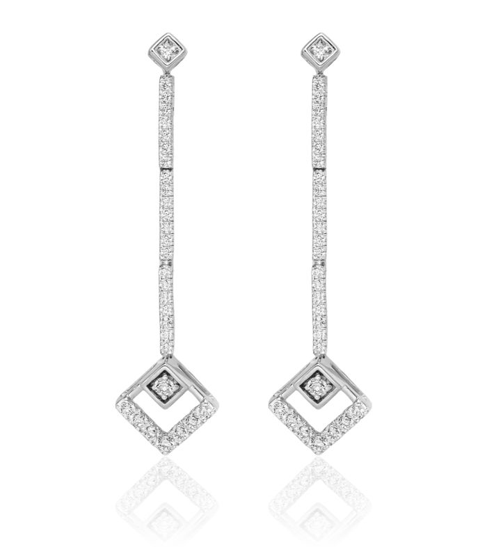 14K Solid White Gold Lab Diamond Drop Dangle Earrings