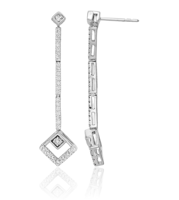 14K Solid White Gold Lab Diamond Drop Dangle Earrings