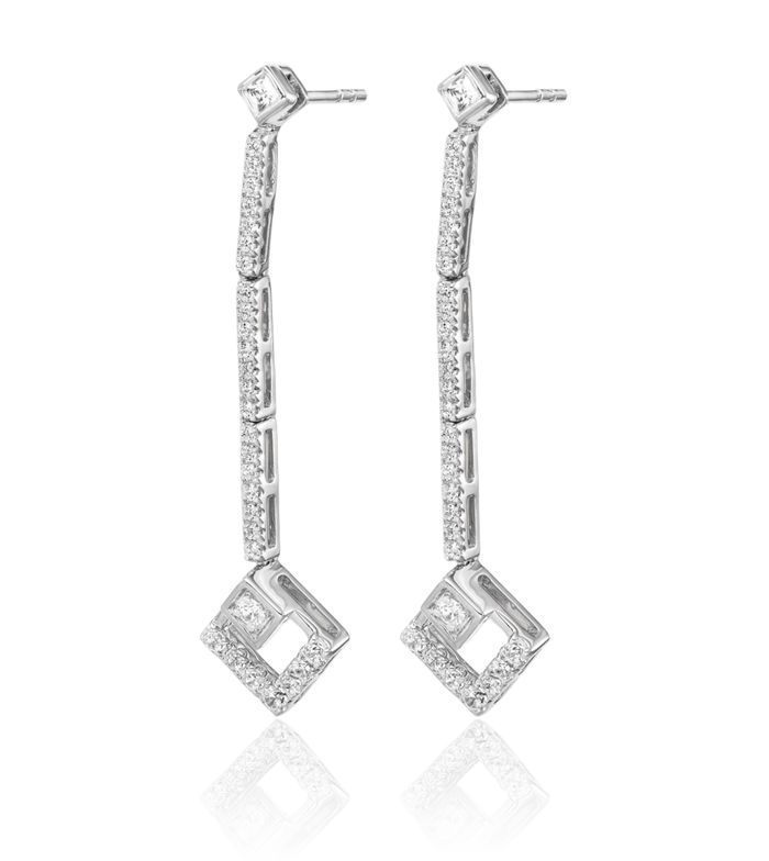 14K Solid White Gold Lab Diamond Drop Dangle Earrings