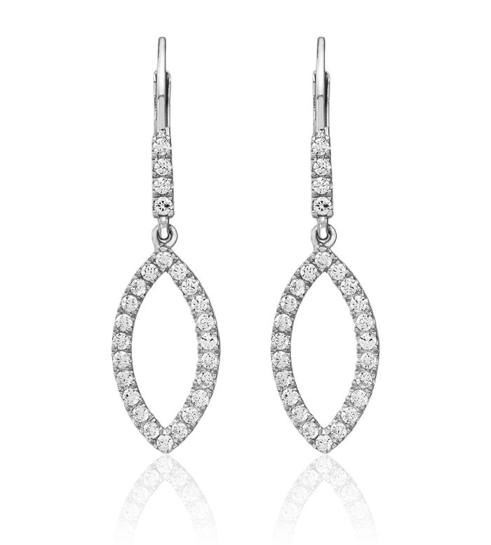 14K Solid White Gold Lab Diamond Drop Dangle Earrings