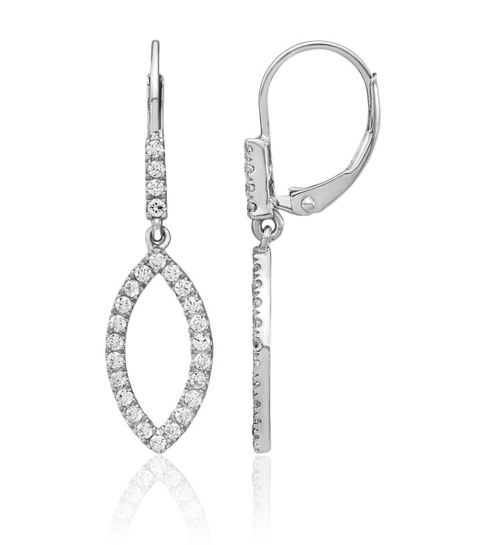 14K Solid White Gold Lab Diamond Drop Dangle Earrings