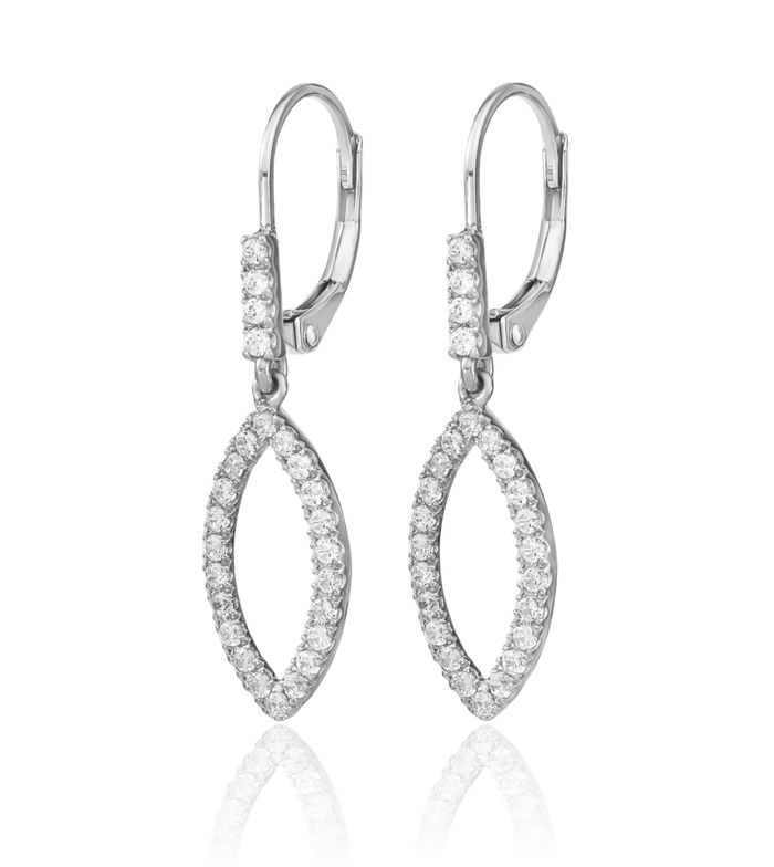 14K Solid White Gold Lab Diamond Drop Dangle Earrings