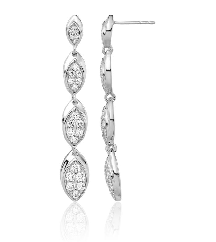 14K Solid White Gold Lab Diamond Line Bar Drop Dangle Earrings