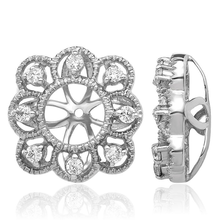 14K Solid White Gold Lab Diamond Earring Jackets for Studs