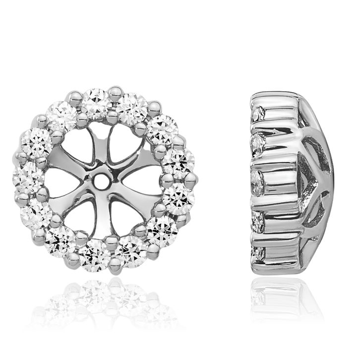 14K Solid White Gold Lab Diamond Earring Jackets for Studs
