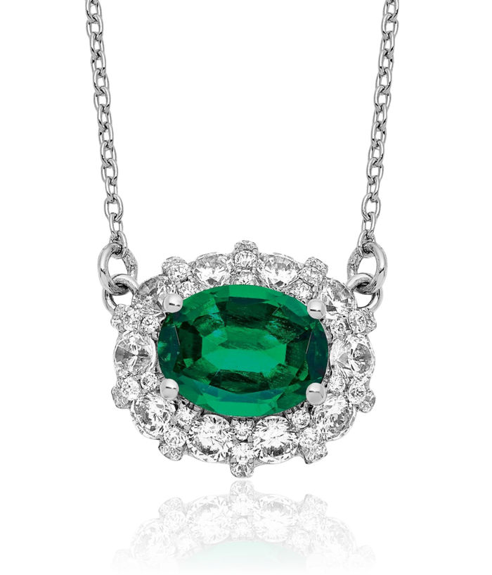 14K Solid White Gold Lab Diamond Green Emerald Chain Necklace Gemstone Pendant Charm