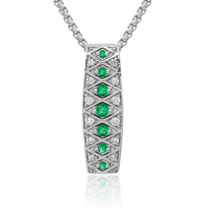 14K Solid White Gold Lab Diamond Green Emerald Chain Necklace Gemstone Pendant Charm